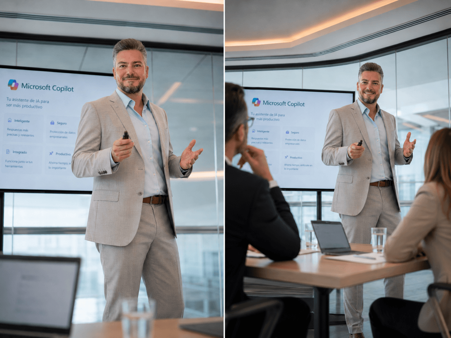 Arnaud Llamas Bravo geeft een presentatie over Microsoft Copilot tijdens een professionele workshop