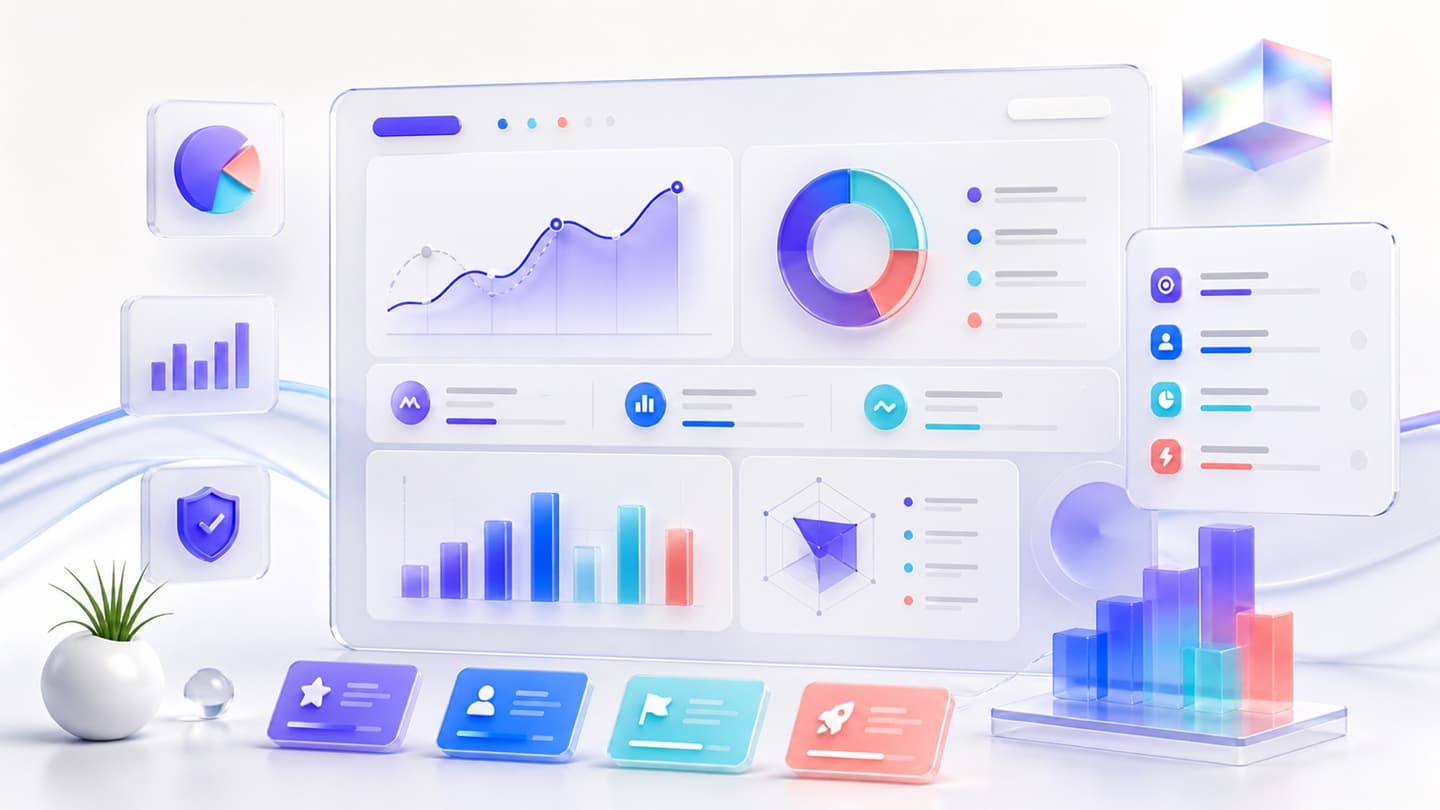 A premium executive dashboard with concise charts, decisions, risks and next-week priorities arranged in balanced layers.